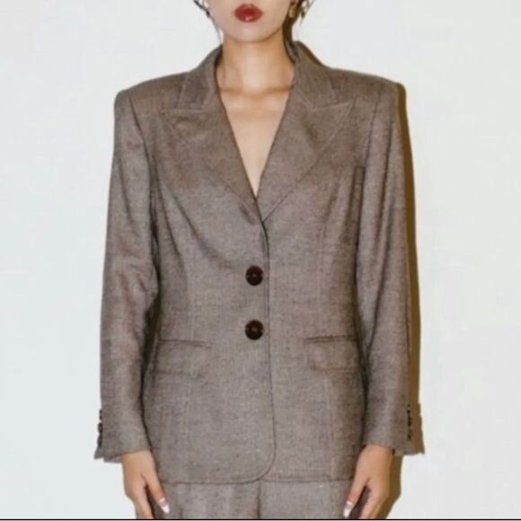 Escada | Tweed Pattern Button Front Wool Blazer Jacket in Gray Sz 44 Large - Picture 13 of 15